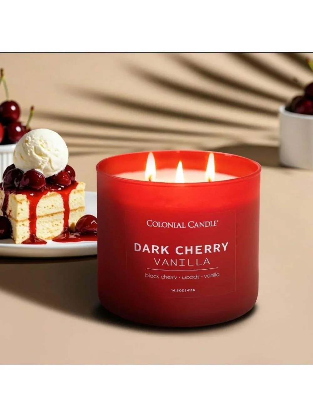 Dark Cherry Vanilla Scented Jar Candle - 3 Wick, 14.5 oz, Long-Lasting Aroma